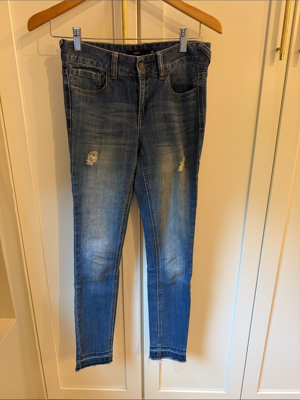 Harper Blue Distressed Skinny Jeans- Size 26